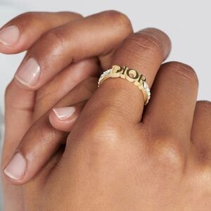Dior Revolution Gold-Finish Ring with White Crystals - Size Large (Pre-Owned)